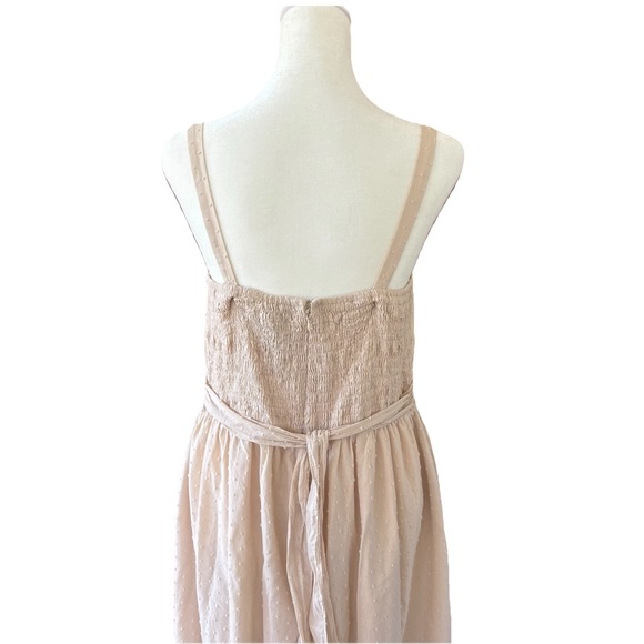 Coquette‎ Midi Sun Dress Women's 14 Embroidered Cotton Beaded Waist Neutral Boho - Picture 8 of 12